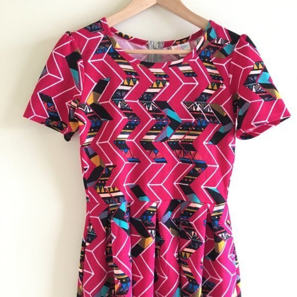 Lularoe Aztec Amelia Dress Magenta Fit Flare‎ Midi